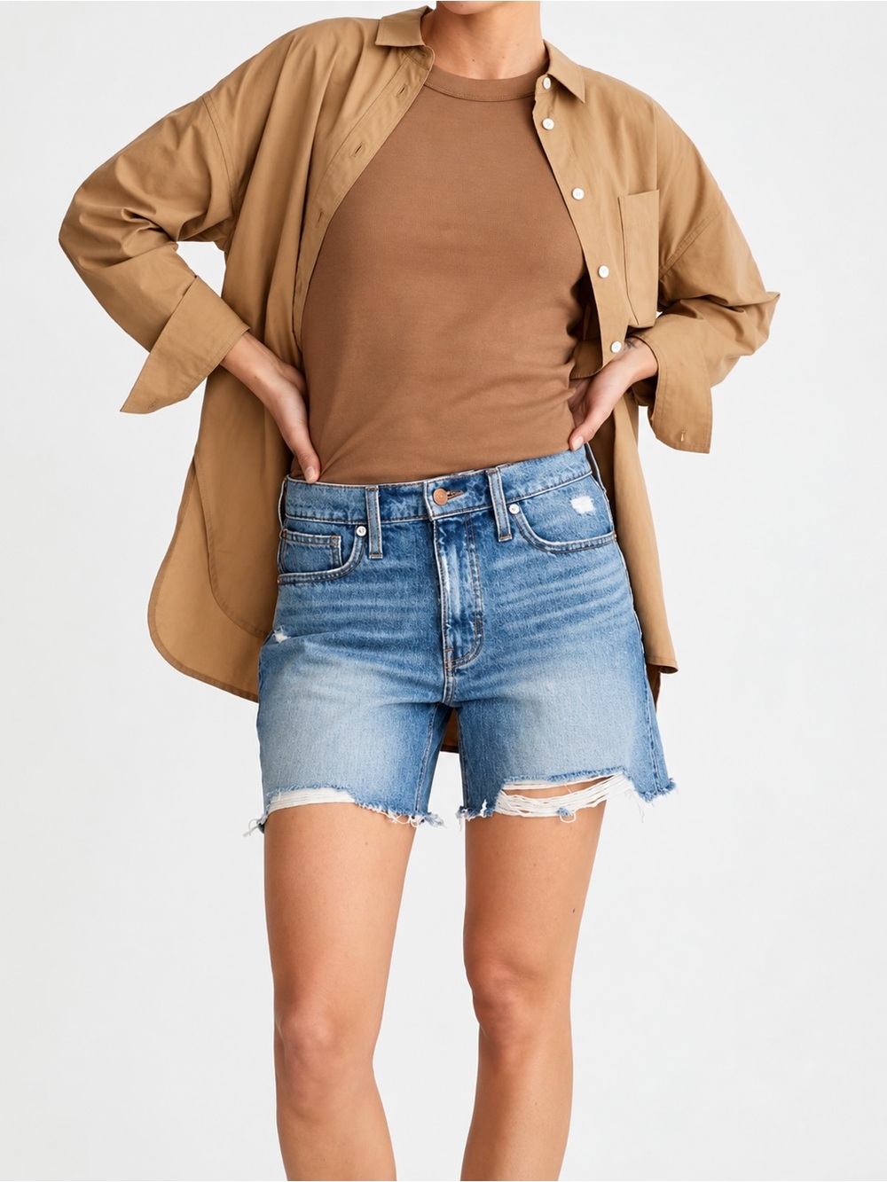 Madewell Relaxed Mid-Length Denim Shorts - Distressed